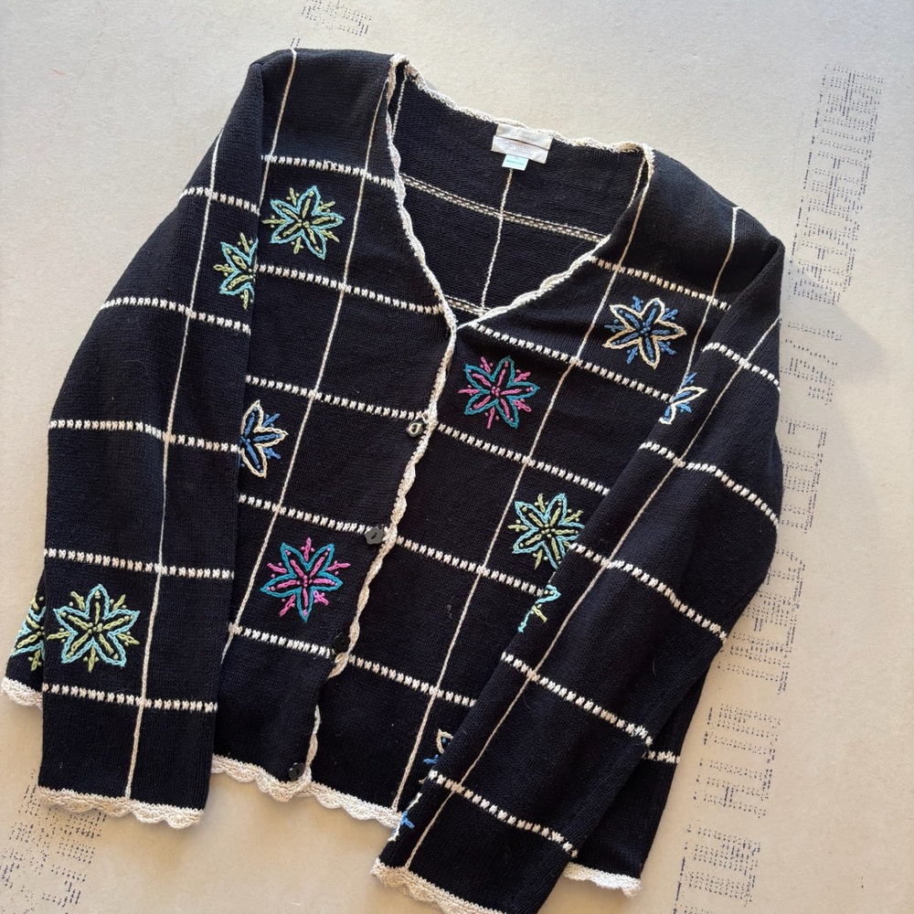 Y2K Christopher & Banks Hand Embroidered Floral Cardigan Sweater